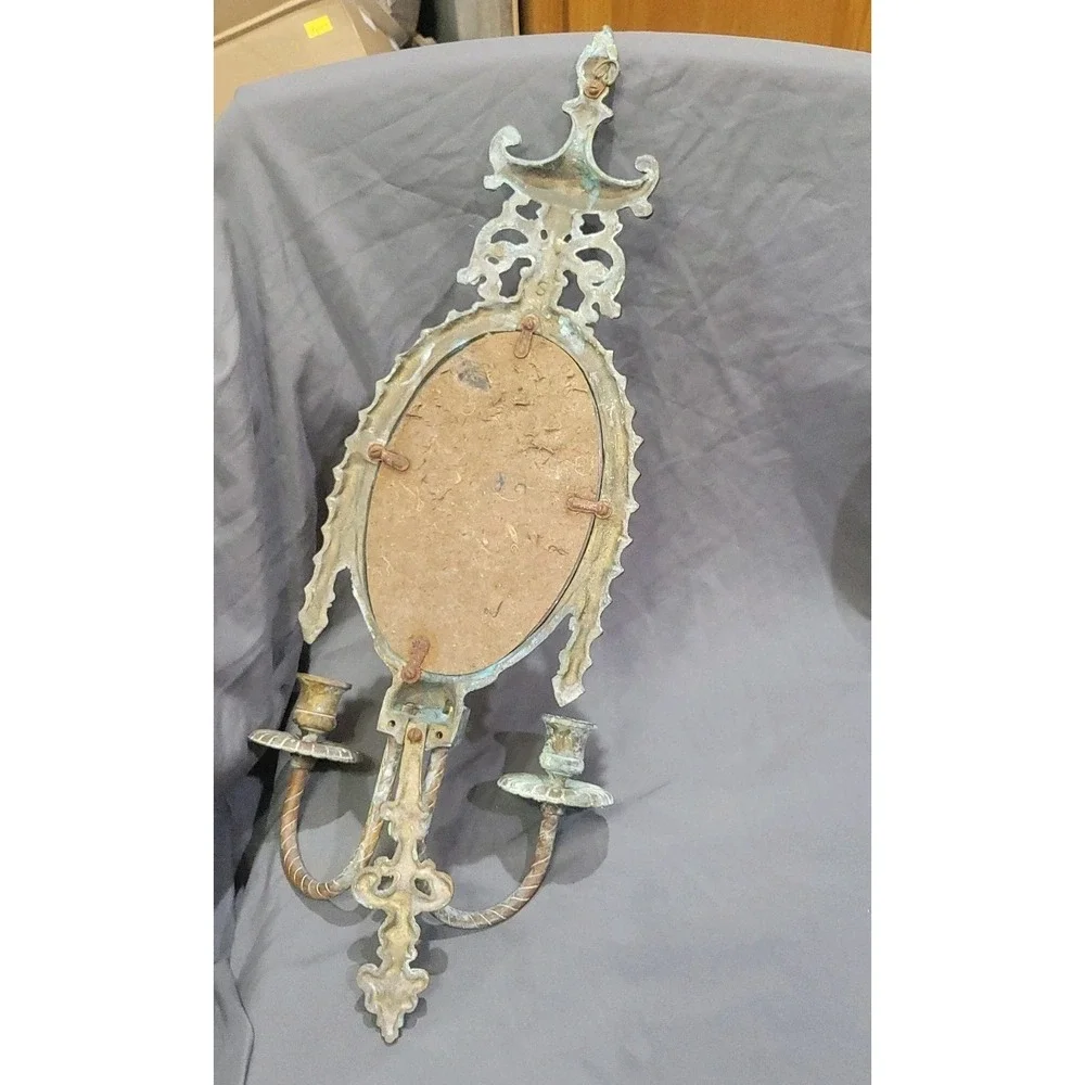 Antique Wall Hanging Heavy Brass Candle Opera Mirror